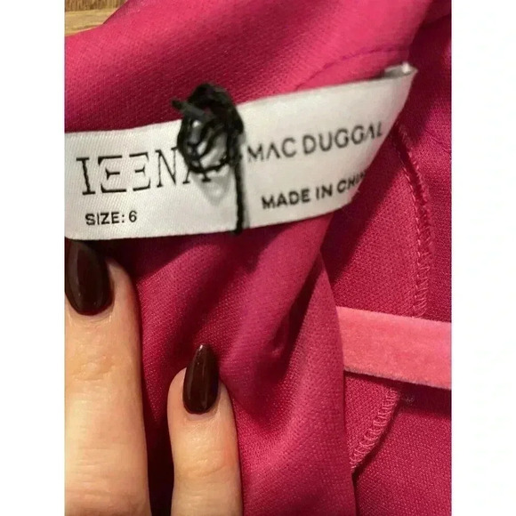 New Ieena Mac Duggal Magenta Side Twist Long Sleeve Satin Sheath Dress Size 6 - Picture 11 of 11